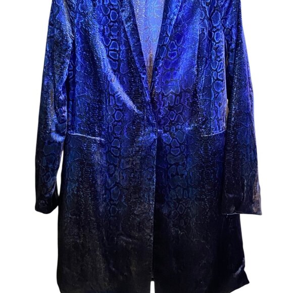 ELIE TAHARI OMBRE VELVET ANIMAL PRINT SMOKING JACKET BLAZER DUSTER ROYAL BLUE S - Picture 2 of 11